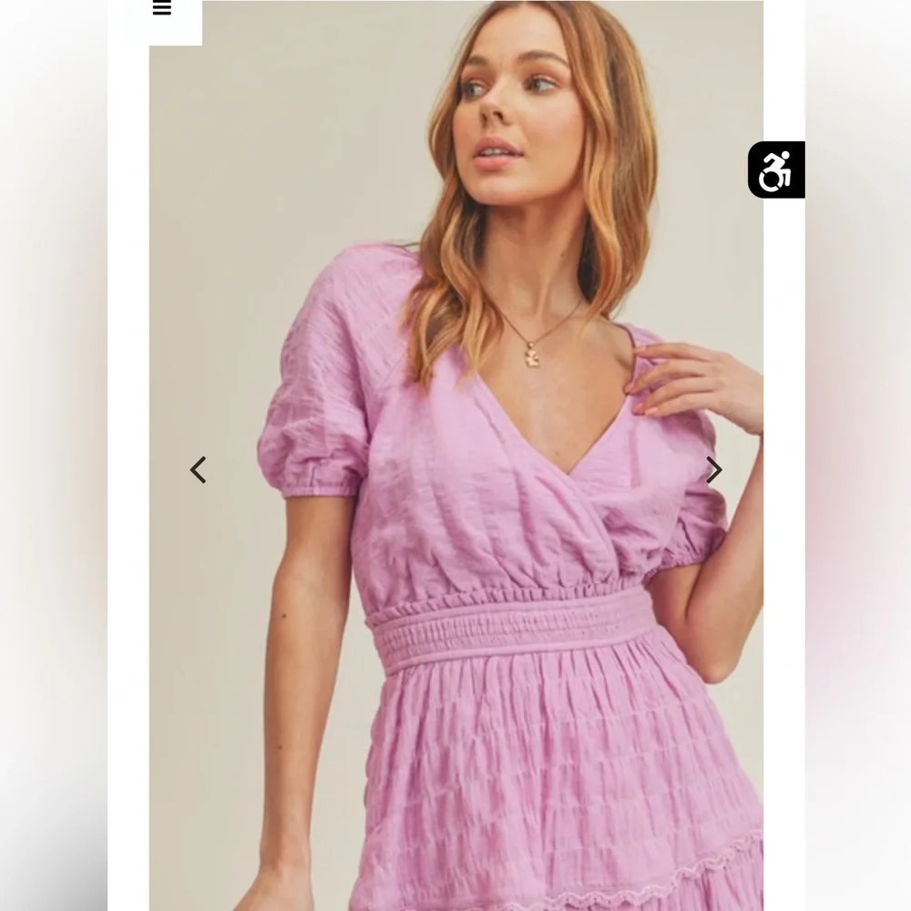Women’s Resortwear Pink Cotton Puff Sleeve Wrap Tiered Pink Purple Mini Dress
